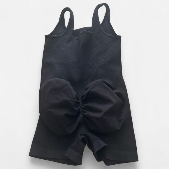 Maternity pregnancy Black Ribbed One-Piece romper – Sleek Athleisure medium - Picture 4 of 6